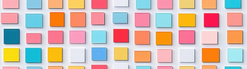 A series of colorful squares arranged on a white background creating a modern visual display