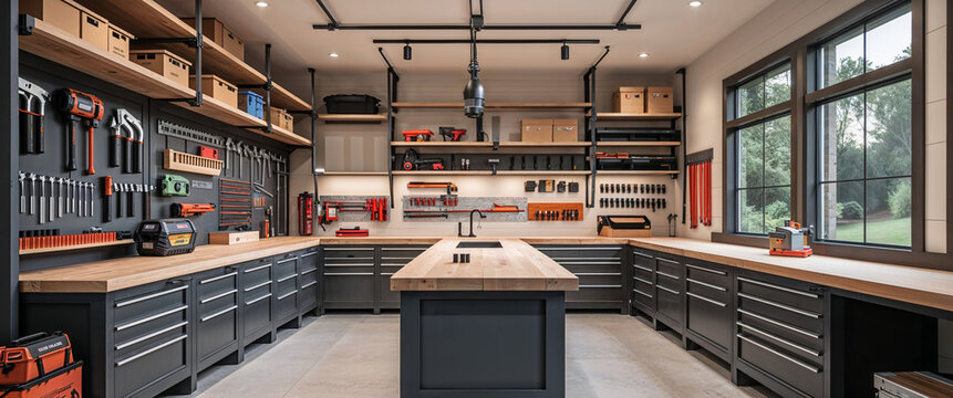 Modern workshop with tools organized for crafting and diy projects
