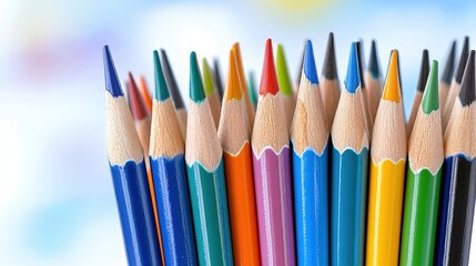 Fototapeta premium Vibrant collection of colored pencils arranged neatly in a colorful display for artistic creativity