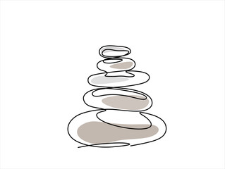 Continuous one line drawing of Pebbles of sea placed one on top of the other. Representing calm and tranquility. Editable stroke.