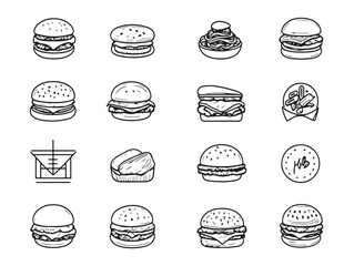hand drawn burger sketch for creative fast food art design