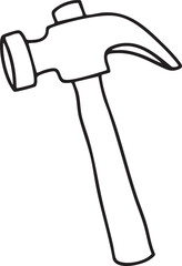 A black and white drawing depicts a hammer.