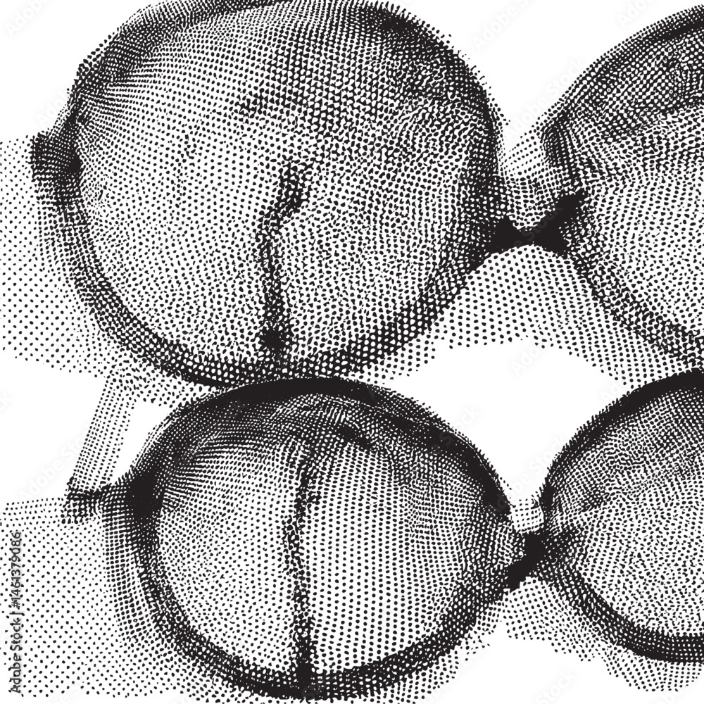 Aufkleber three peaches are stacked vertically creating a layered composition.