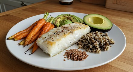Fish with Vegetables on Plate