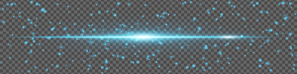 Blue glowing light streak with spark particles on transparent background. Dynamic sci-fi effect for UI design and visual projects.