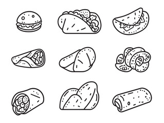 burrito line vector art for cafe menu and food packaging