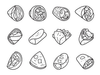 burrito line art illustration with hand drawn mexican food style