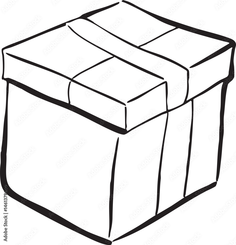 Poster a simple square storage box sits upright on a flat surface.