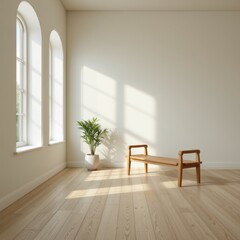 Minimalist Interior with Bench and Plant
