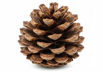 Isolated pine cone showing its scales and texture on a white background