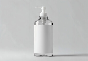 plastic transparent bottle with pump dispenser and transparent liquid