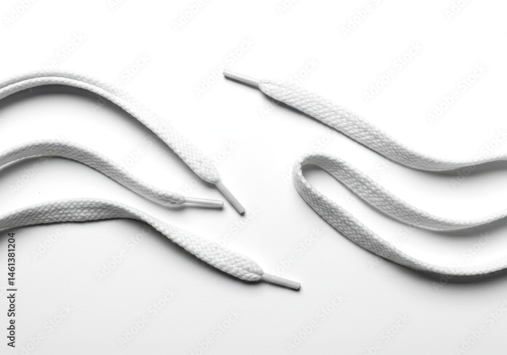 Poster close-up of several white shoelaces arranged on a white surface with soft shadows