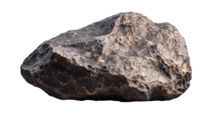dark textured meteorite rock sample on white background