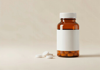 glass transparent plastic pill bottle with pills