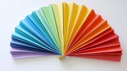 Vibrant origami paper fan displaying a spectrum of colors.