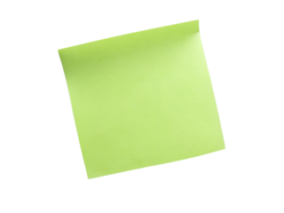 green sticky note isolated on white background. PNG Transparent.
