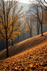 Autumn Hillside with Golden Leaves