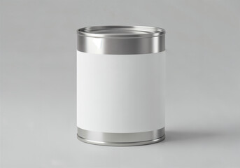 silver tin can with blank white label