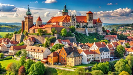 Fototapeta premium Ancient medieval town architecture with historic castle and church in Poland , poland, castle