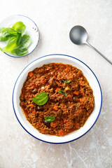 Minced beef ragout with olives
