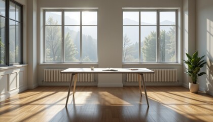 Fototapeta premium Minimalist Workspace with Mountain View