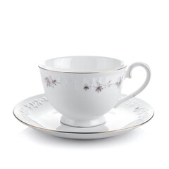 Elegant White Porcelain Teacup and Saucer Set with Delicate Floral Pattern
