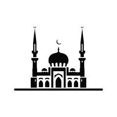 Silhouette of a mosque with minarets and crescent moon