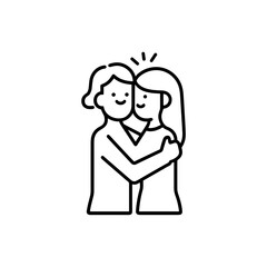 Couple hugging happily against a plain background