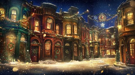 Obraz premium Charming illustration of a snowy Christmas city.