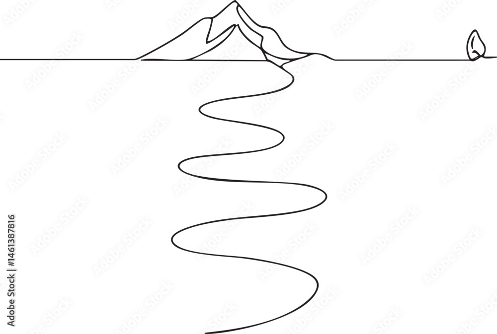 Poster a single continuous forms a winding path across a serene coastal landscape.