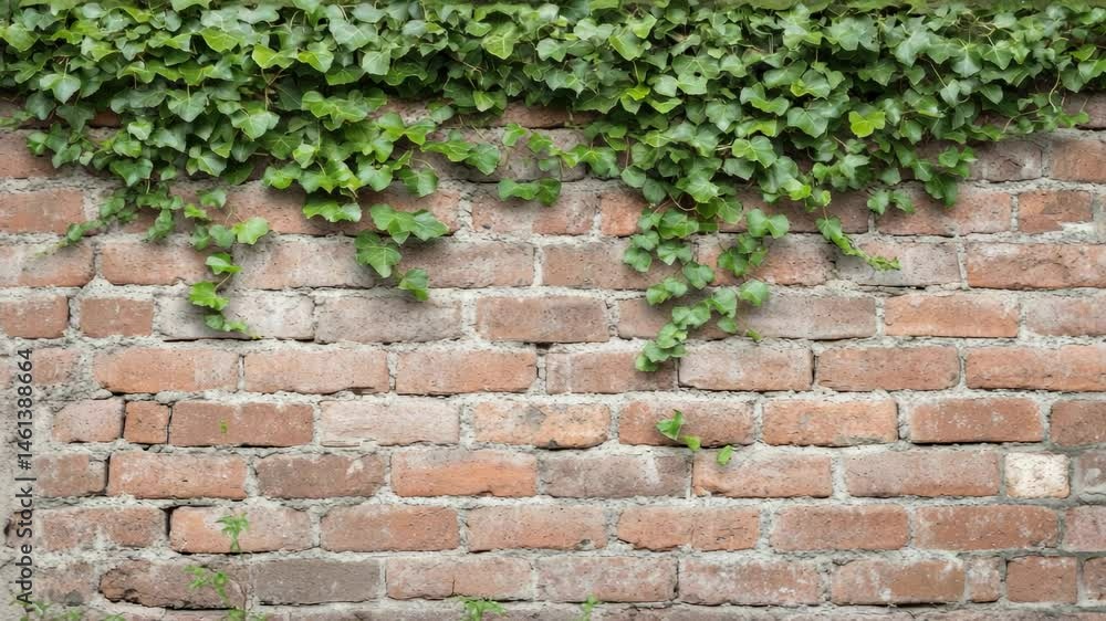 Poster lush green ivy cascading over a weathered brick wall, creating a stunning display of nature intertwi