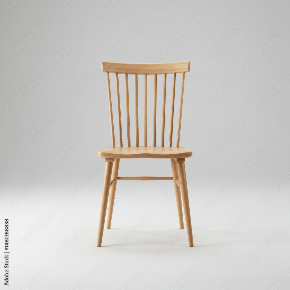 Poster wooden windsor chair in a neutral interior setting. object is centered in a minimalist studio backdr