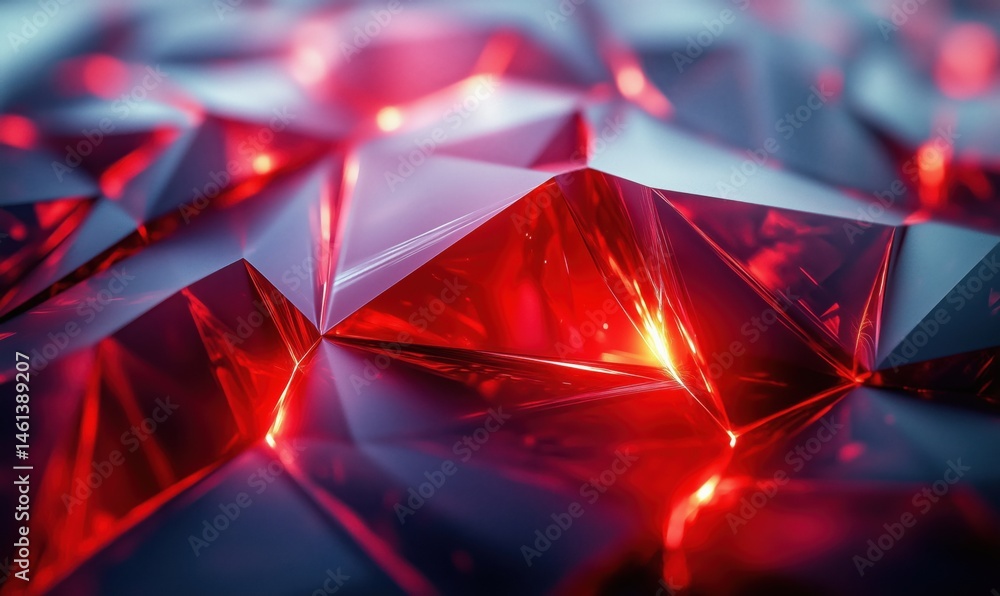 Poster abstract red crystal surface with sharp facets and glowing highlights