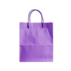 Png of A vibrant purple paper shopping bag stands tall, showcasing its elegant simplicity and eco-friendly design.