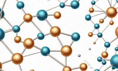 Abstract Molecular Structure: Interconnected Spheres in Teal and Gold