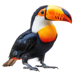 Fototapeta premium Vibrant toucan bird perched jungle habitat wildlife photography. Isolated on transparent background, png.