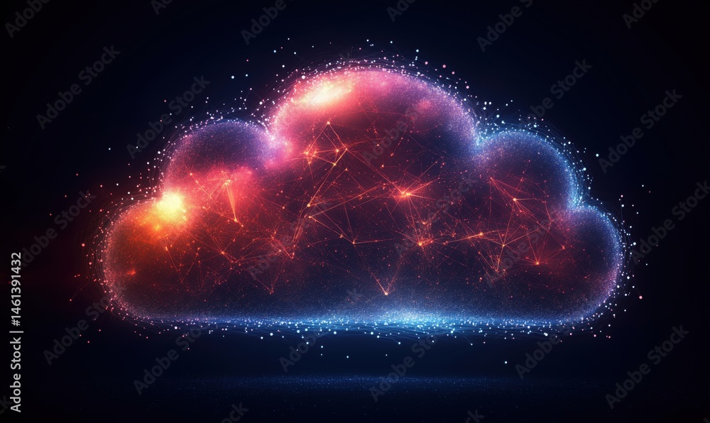 Aufkleber futuristic cloud computing concept with glowing network connections and cosmic elements