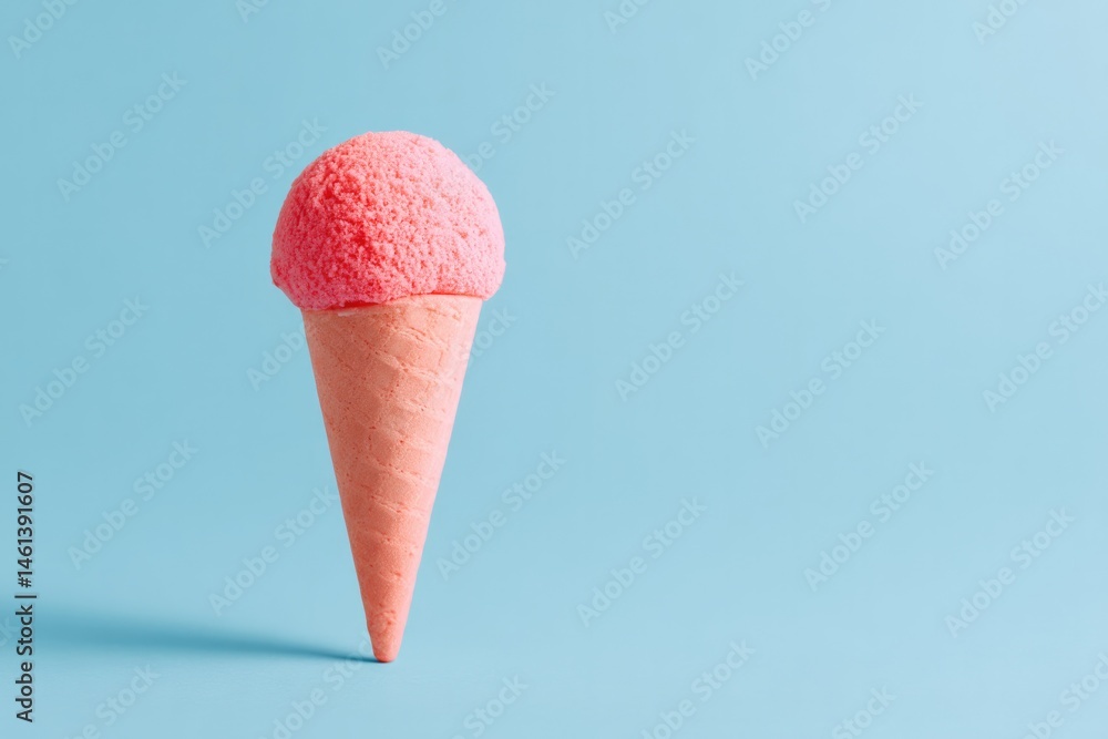 Poster capture single ice cream cone or popsicle on smooth solid color background highlighting national ice