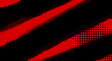 Black and Red abstract background with brushstroke and halftone style	
