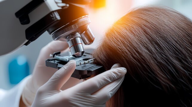 Microscope Hair Analysis Close up of scalp examination using high tech equipment for diagnosis