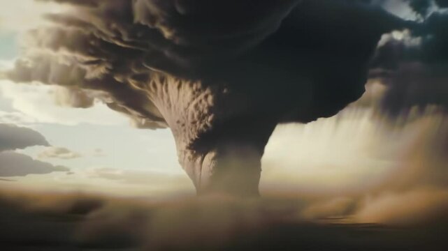 Dramatic volcanic eruption with towering ash cloud against a moody sky, showcasing nature's power - big real tornadoes