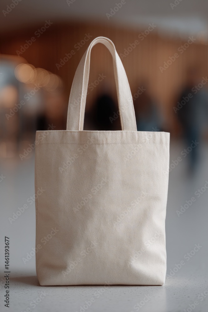Poster capture understated scene with close-up of reusable cloth bag standing upright on pristine surface s