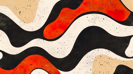 Abstract wavy pattern with bold black and red accents