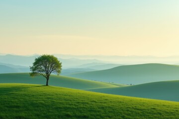 Fototapeta premium Solitary Tree on Rolling Green Hills
