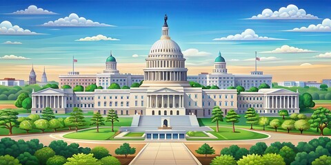 Fototapeta premium detailed illustration of US Capitol building map with Washington DC surroundings and iconic landmarks like the National Mall and Memorial Parks , Monument, US Capitol Map