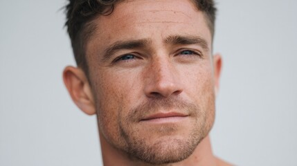 Obraz premium close-up of fitness coach confident expression highlighting features with minimalistic background