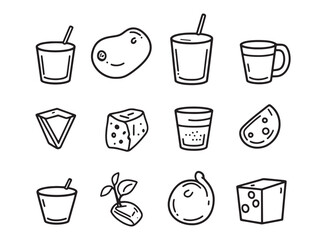 Fototapeta premium Buttermilk food line art illustration for organic dairy packaging