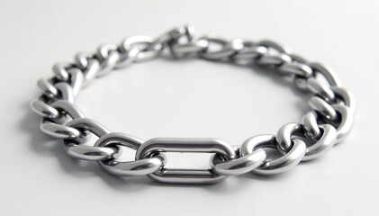 Obraz premium Silver curb chain bracelet, bold design, studio shot , close-up, bold