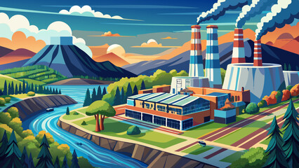 Naklejka premium Electric energy production from fossil fuel. Kingston power station in Roane County near Kingston, Tennessee. Major coal-fired power plant producing Very beautiful