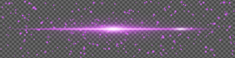 Pink light flare with sparkling particles and motion glow on transparent background. Horizontal energy beam for design and VFX.